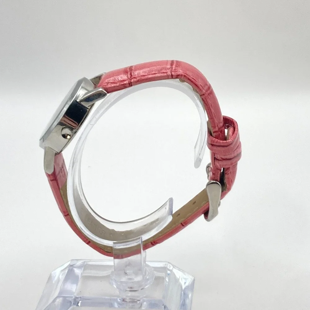 DKNY Women's Watch Silver Tone 28mm MOP Dial Pink Leather New Battery 8.25